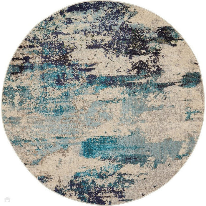 Celestial CES02 Modern Abstract Soft Durable Low Short Flat Pile Ivory/Teal/Blue Runner