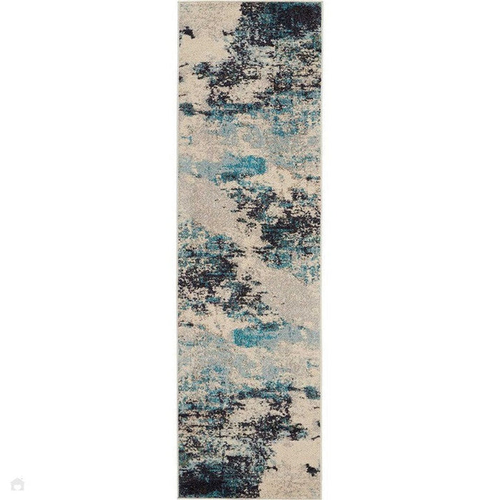 Celestial CES02 Modern Abstract Soft Durable Low Short Flat Pile Ivory/Teal/Blue Runner