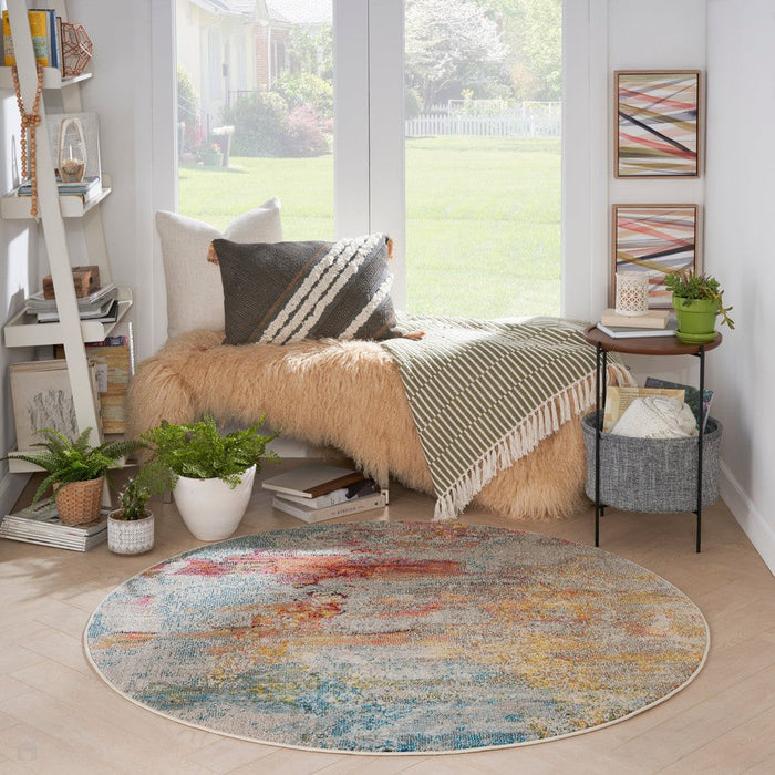 Celestial CES02 Modern Abstract Soft Durable Low Short Flat Pile Sealife Round Rug