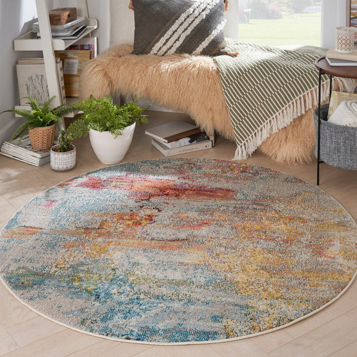 Celestial CES02 Modern Abstract Soft Durable Low Short Flat Pile Sealife Round Rug