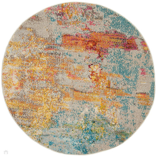 Celestial CES02 Modern Abstract Soft Durable Low Short Flat Pile Sealife Round Rug