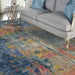 Celestial CES09 Modern Abstract Soft Durable Low Short Flat Pile Blue/Yellow Round Rug