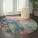 Celestial CES09 Modern Abstract Soft Durable Low Short Flat Pile Blue/Yellow Round Rug