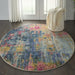 Celestial CES09 Modern Abstract Soft Durable Low Short Flat Pile Blue/Yellow Round Rug