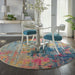 Celestial CES09 Modern Abstract Soft Durable Low Short Flat Pile Blue/Yellow Round Rug