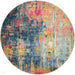 Celestial CES09 Modern Abstract Soft Durable Low Short Flat Pile Blue/Yellow Round Rug