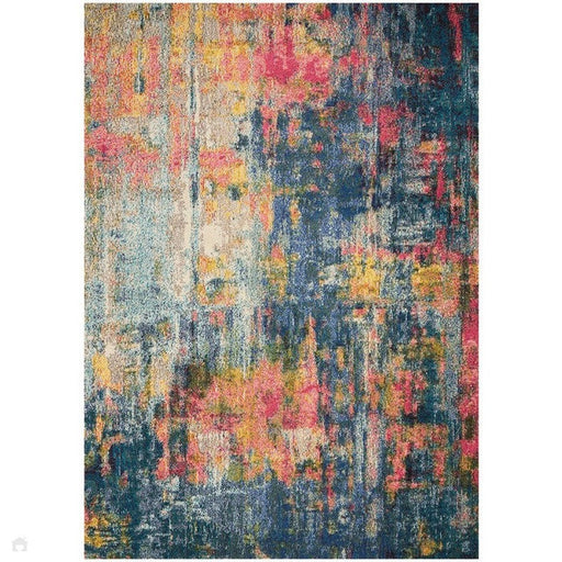 Celestial CES09 Modern Abstract Soft Durable Low Short Flat Pile Blue/Yellow Rug