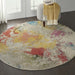 Celestial CES12 Modern Abstract Soft Durable Low Short Flat Pile Ivory/Multicolour Round Rug