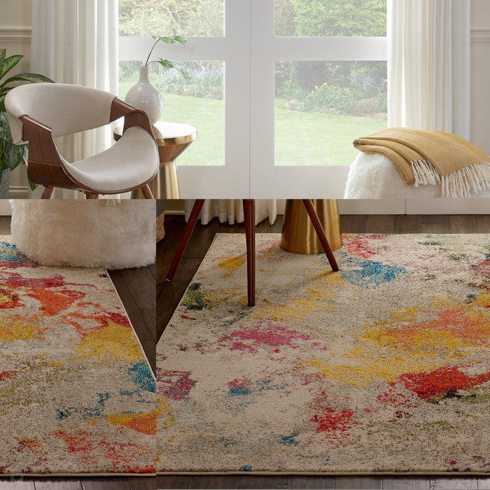 Celestial CES12 Modern Abstract Soft Durable Low Short Flat Pile Ivory/Multicolour Rug