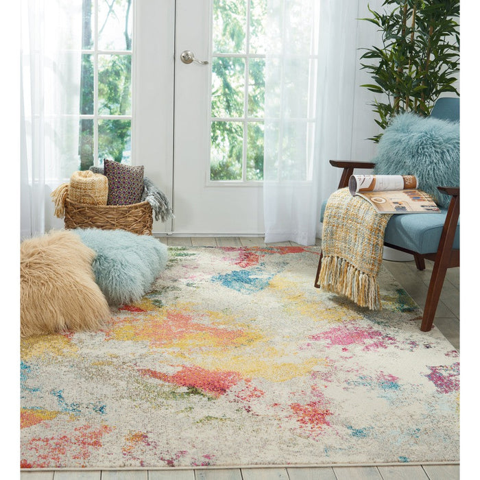 Celestial CES12 Modern Abstract Soft Durable Low Short Flat Pile Ivory/Multicolour Rug