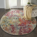 Celestial CES13 Modern Abstract Soft Durable Low Short Flat Pile Pink/Multi Round Rug