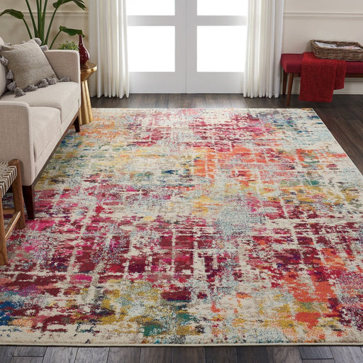 Celestial CES13 Modern Abstract Soft Durable Low Short Flat Pile Pink/Multi Rug