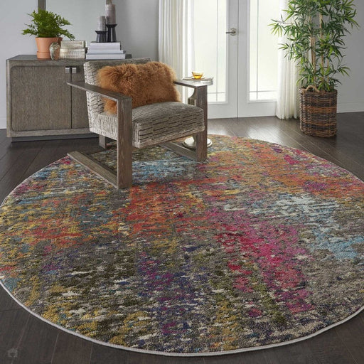 Celestial CES14 Modern Abstract Soft Durable Low Short Flat Pile Sunset Round Rug