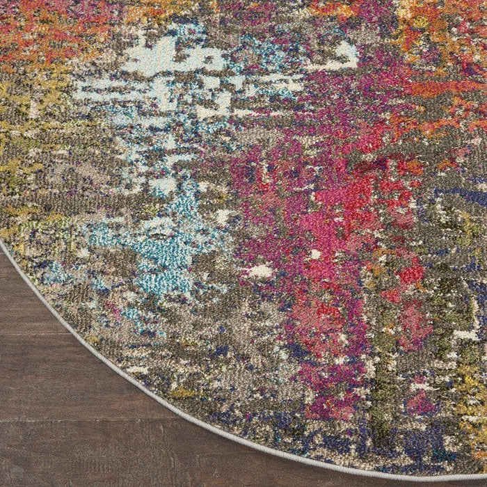 Celestial CES14 Modern Abstract Soft Durable Low Short Flat Pile Sunset Round Rug