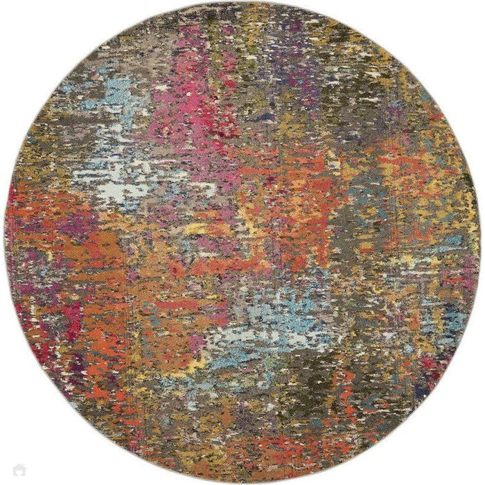 Celestial CES14 Modern Abstract Soft Durable Low Short Flat Pile Sunset Round Rug