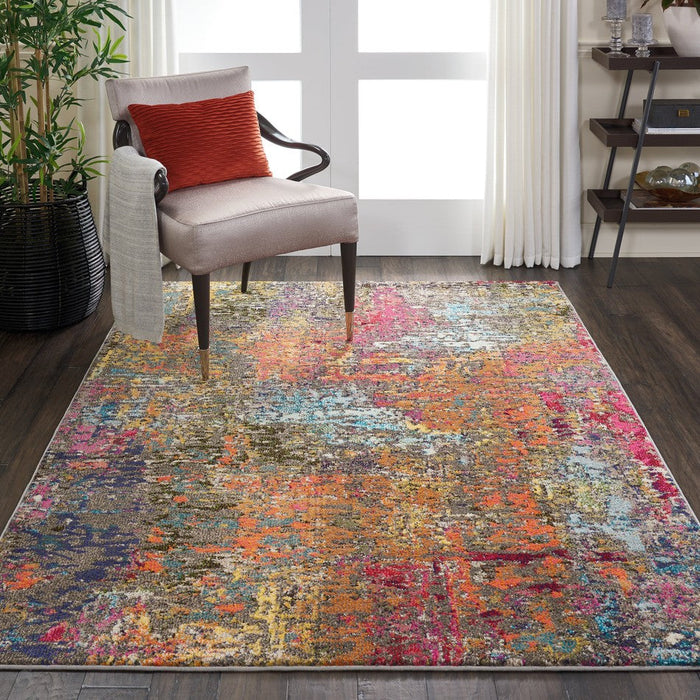 Celestial CES14 Modern Abstract Soft Durable Low Short Flat Pile Sunset Rug