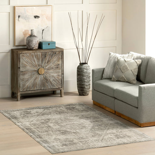 Celia Medallion Machine Washable Area Rug 80x150 Centimeters Grey