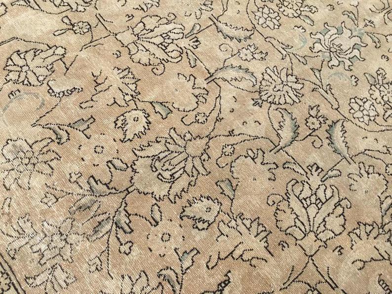 Champagne Oushak handgeknoopt vintage vloerkleed 398 x 290 cm