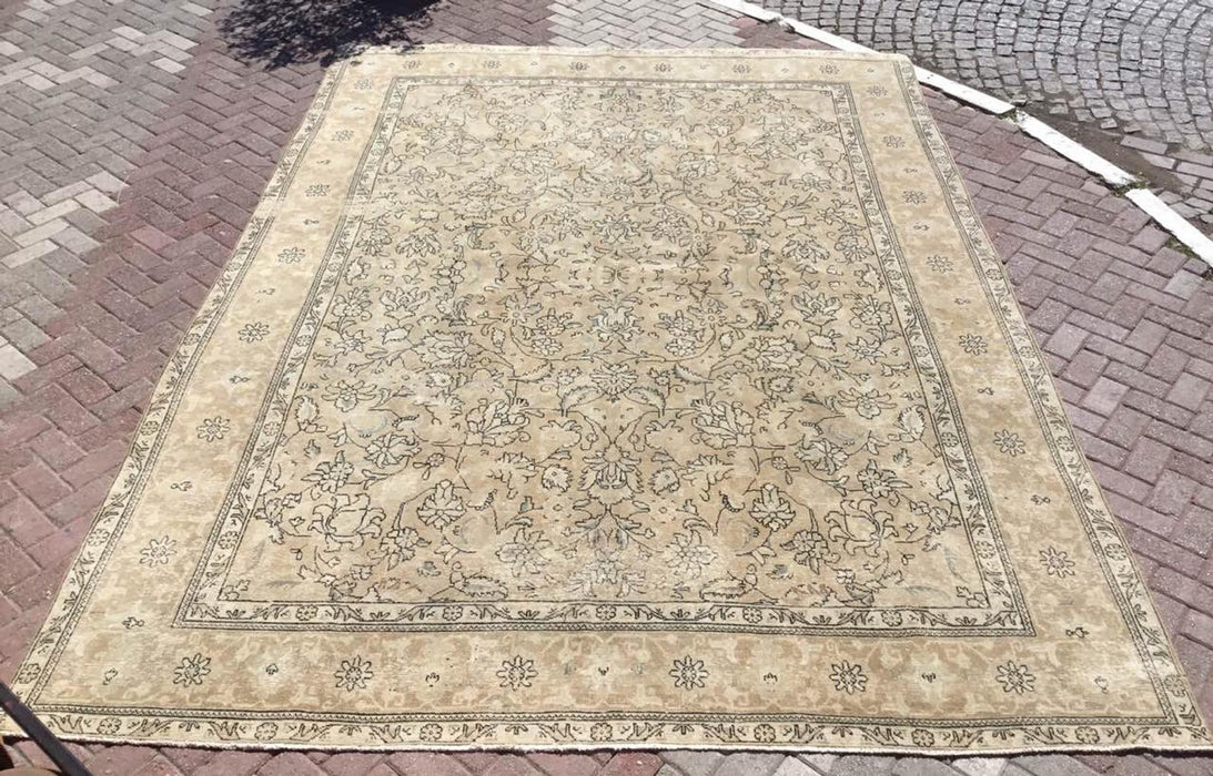 Champagne Oushak handgeknoopt vintage vloerkleed 398 x 290 cm