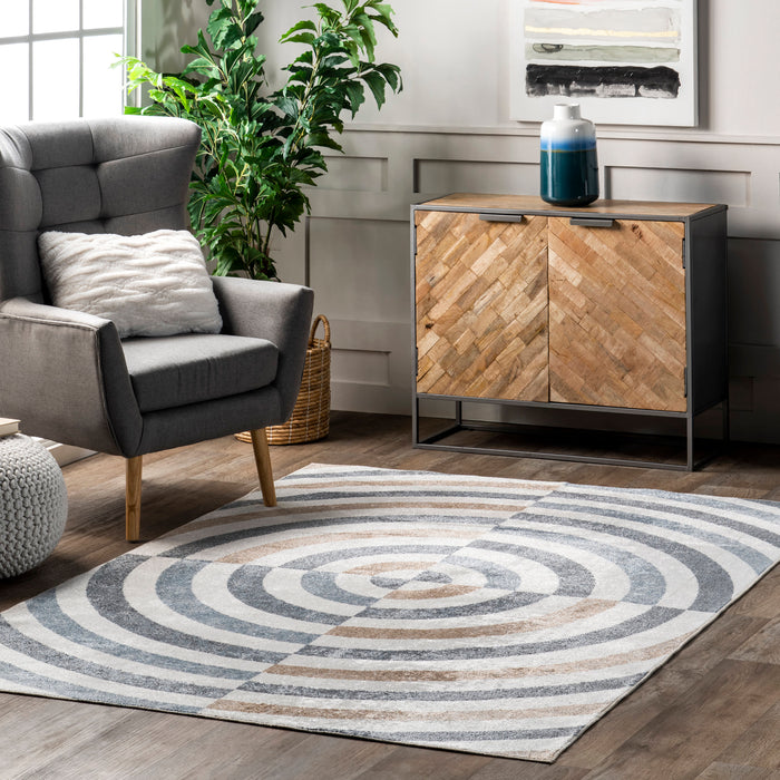 Chandra Blue Retro Spirals Washable Area Rug 120x180cm