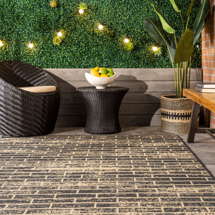 Charcoal Brickwork Area Rug for Indoor Outdoor Use