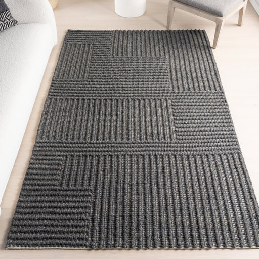 Charcoal High-Low Wool Cotton Area Rug 160x230 cm