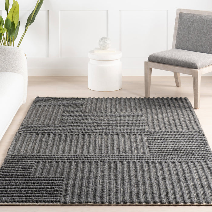 Charcoal High-Low Wool Cotton Area Rug 160x230 cm