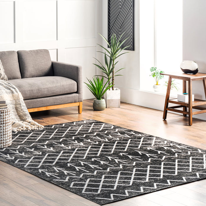 Charcoal Machine Washable Fence Area Rug 150x90 cm