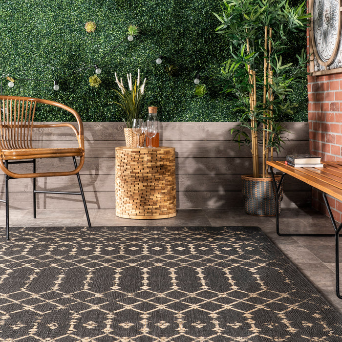 Charcoal Trellis Area Rug for Indoor and Outdoor Use