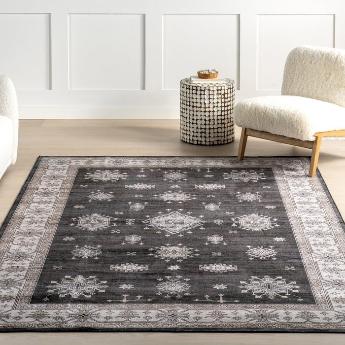 Charcoal Washable Area Rug For High Traffic Homes