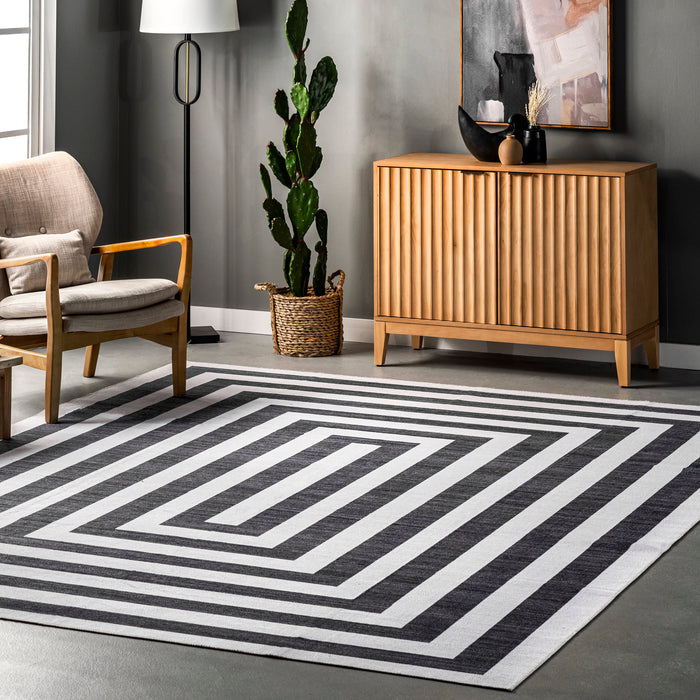 Charcoal Washable Stripes Area Rug for Busy Households