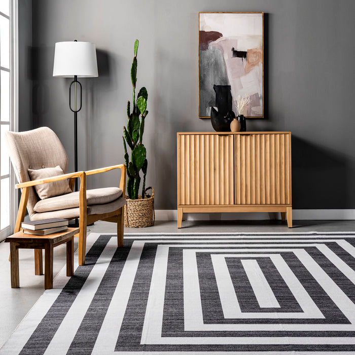 Charcoal Washable Stripes Area Rug for Busy Households