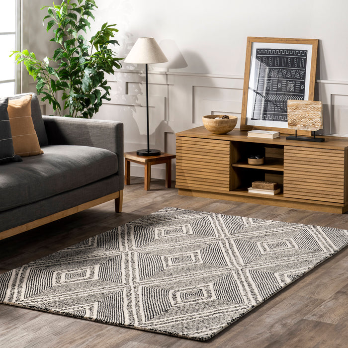 Charcoal Wool Tiled Area Rug 160 x 230 cm