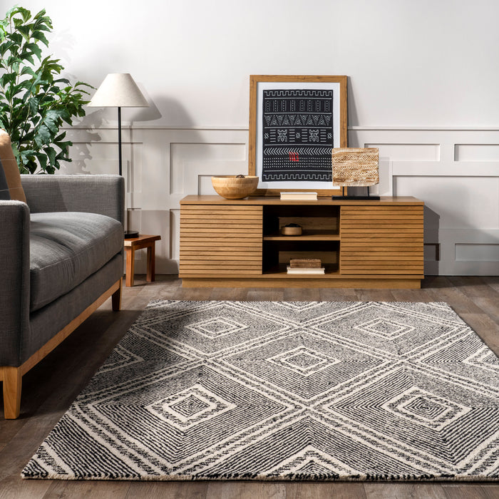 Charcoal Wool Tiled Area Rug 160 x 230 cm