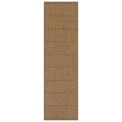 Checked Flatweave Anti-Slip Gel Back Natural Brown Runner