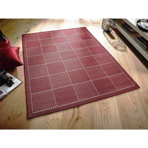 Checked Flatweave Anti-Slip Gel Back Red Rug