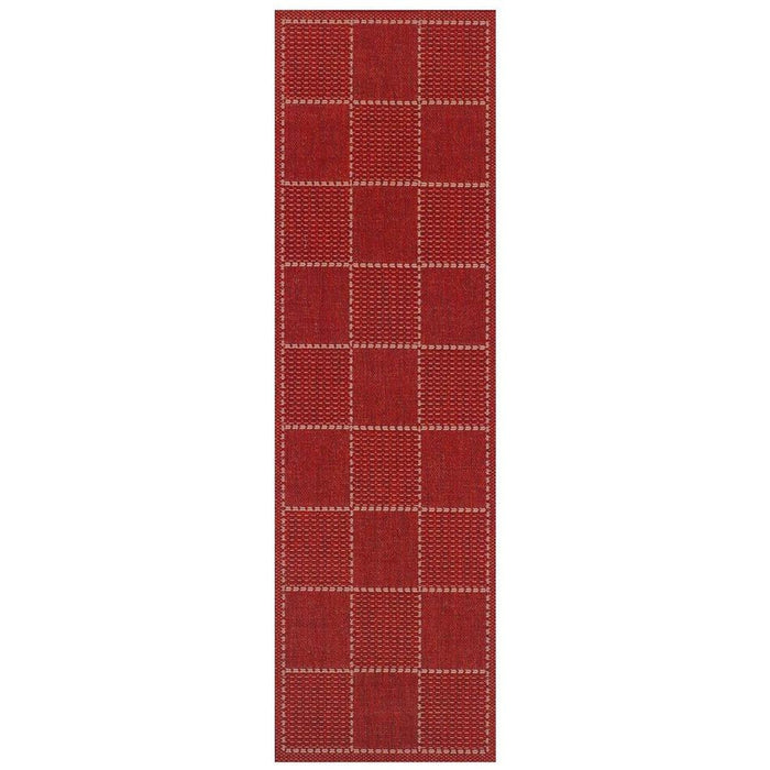 Checked Flatweave Anti-Slip Gel Back Red Rug