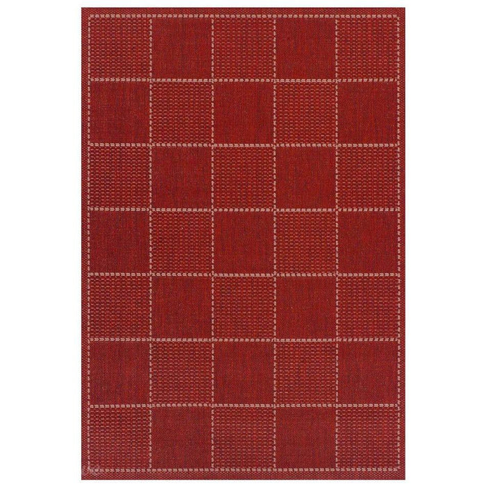 Checked Flatweave Anti-Slip Gel Back Red Rug