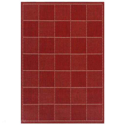 Checked Flatweave Anti-Slip Gel Back Red Rug