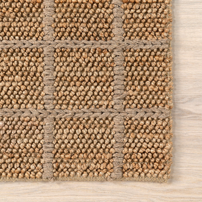 Checked Jute And Wool Area Rug 180x120 cm Natural