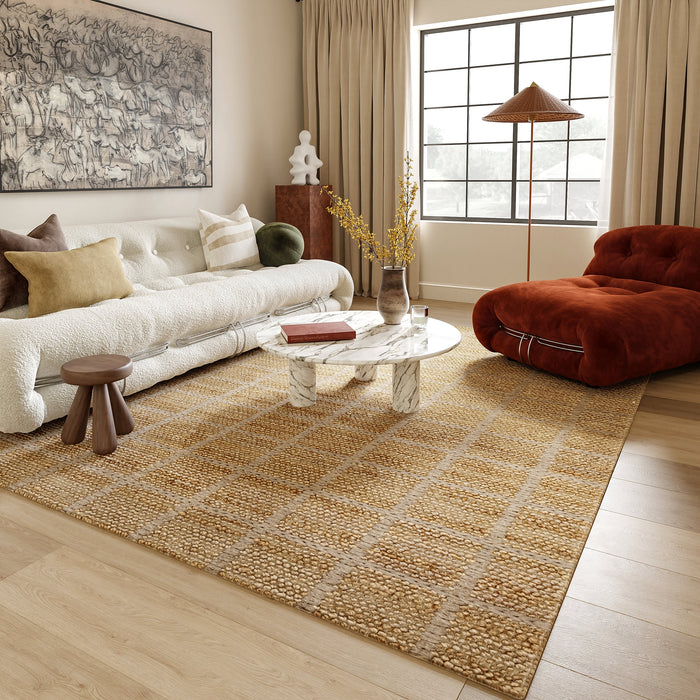 Checked Jute And Wool Area Rug 180x120 cm Natural