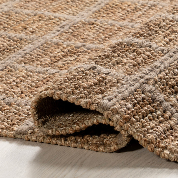 Checked Jute And Wool Area Rug 180x120 cm Natural