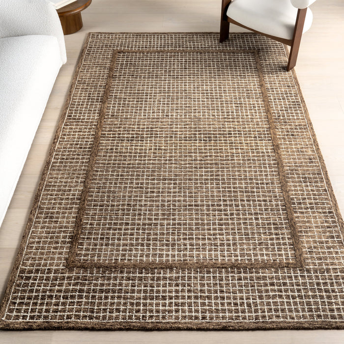 Checked Wool Area Rug in Brown for Cozy Interiors