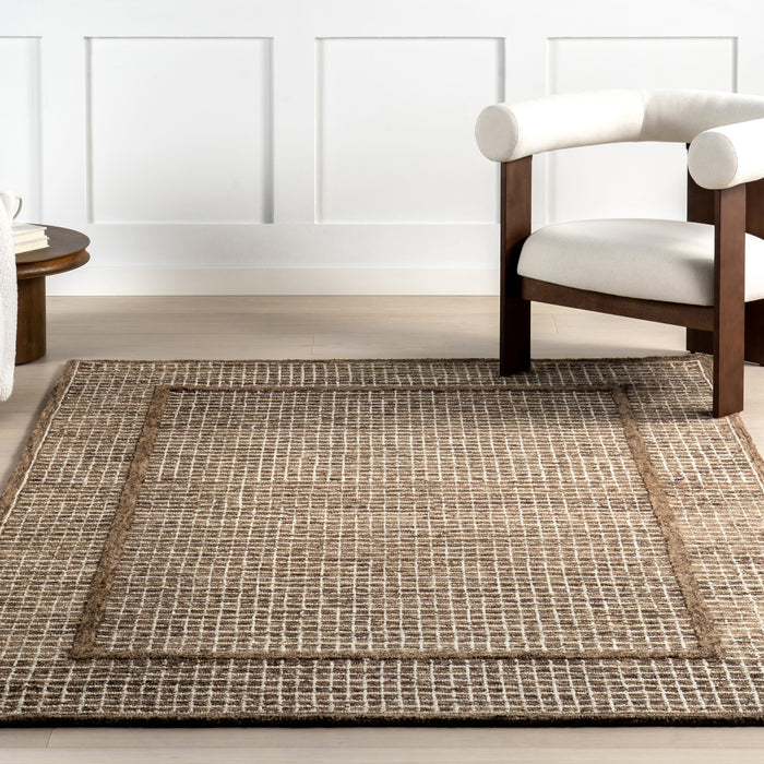 Checked Wool Area Rug in Brown for Cozy Interiors