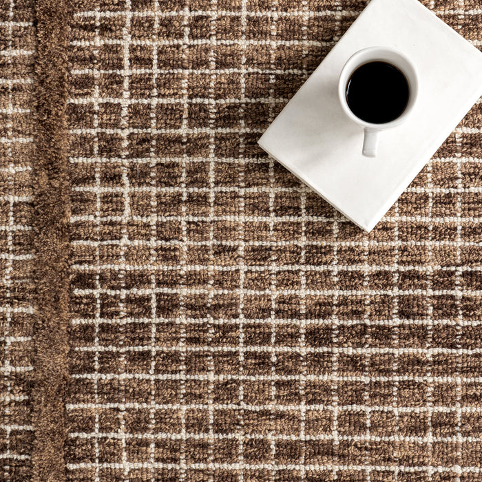 Checked Wool Area Rug in Brown for Cozy Interiors