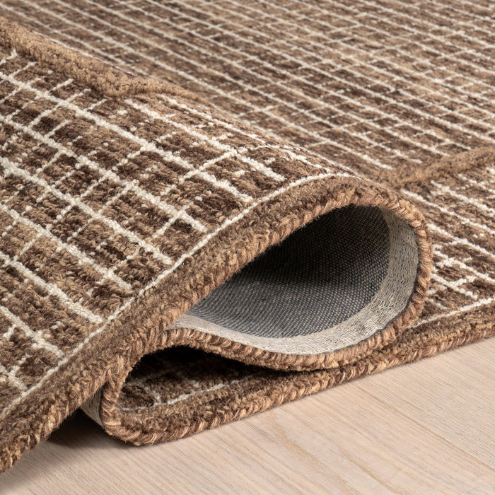 Checked Wool Area Rug in Brown for Cozy Interiors