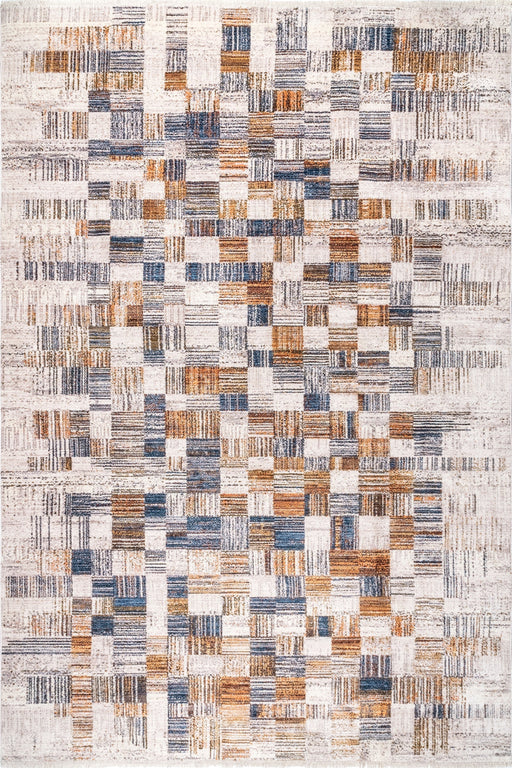 Checkered Beige Area Rug 100% Polyester for Indoor Spaces