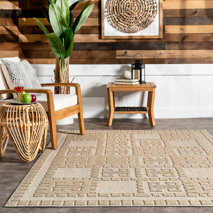 Checkered Beige Indoor Outdoor Area Rug 90x150 cm