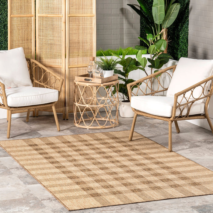 Checkered Indoor Outdoor Rug in Brown for Versatile Spaces