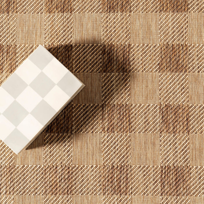 Checkered Indoor Outdoor Rug in Brown for Versatile Spaces